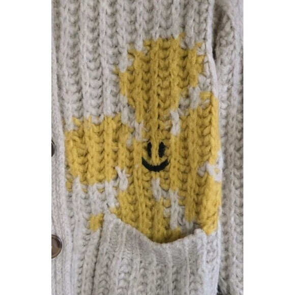 Anthropologie Pilcro Flower Cardigan Sweater Womens  XS Tan Wool Cheerful Smile - Picture 4 of 8